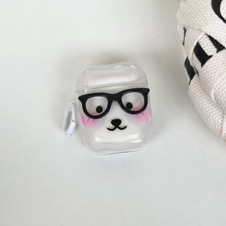 メガネ掛け熊 Airpods4ケース かわいい AirpodsPro2ケース airpods3/2カバー  リング付 ギフトにおすすめ [M5315]