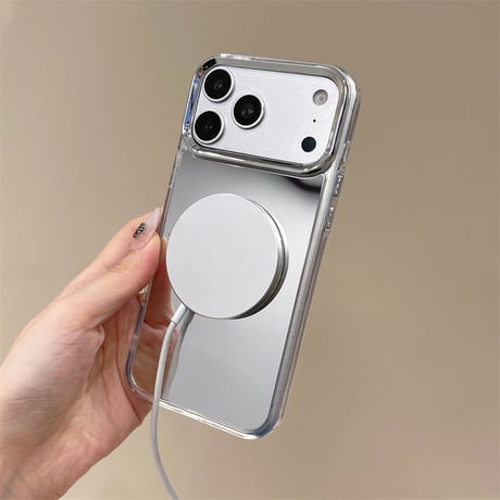 MagSafe対応ミラーiPhone17Pro/17ケース メッキ シルバー iPhone16Pro/Air/15ProMax/17eケース 頑丈 オシャレ[M6494]