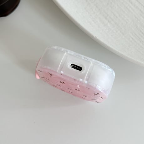 ピンクシェル風 Airpods Pro3ケース リボン柄 Airpods 4/3カバーケース AirpodsPro2/1  光沢感 高品質 [M6232]