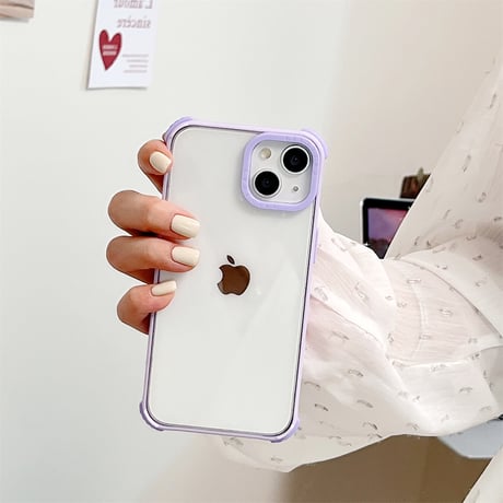ストラップ付 クリアiPhone15Pro/15ケース 黄ばまない アイフォン14プロ/13/12カバー 耐衝撃加工 [M4427]