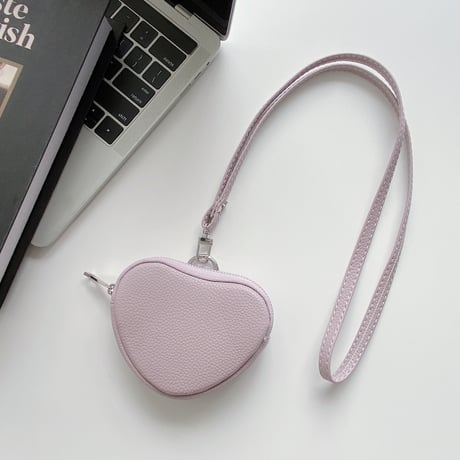 ハート型レザー 小銭入れ Airpodsケース コインケース ストラップ付 かわいい 便利 耐久性ある  ギフトにおすすめM6474]