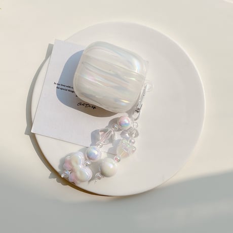 キラキラ感シェル柄 Airpods Pro3ケース リボンキーホルダー Airpods 4/3カバー  AirpodsPro2/1  大人可愛い きれい[M6312]