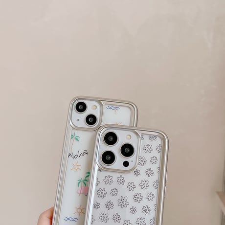 メッキクリアiPhoneケース 花柄 iPhone15/15pro/14/13/12カバー 黄ばまない 高品質 指紋防止[M4360]