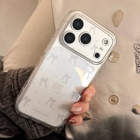 リボン柄 iPhone17Pro/17ケース 透明光沢感 iPhone17ProMax/16Pro/15カバー 女子力高い 使いやすい  [M5887]
