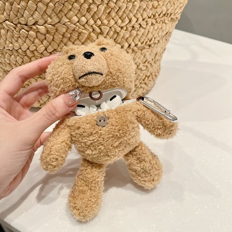 クマぬいぐるみ AirPodsPro2ケース フワフワ かわいい airpods3/2ケース フック付き 手さわりいい  ギフトにおすすめ[M3405]