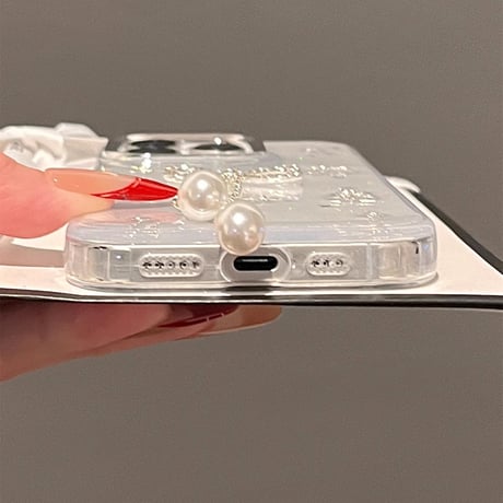 ジュエリーリボンフリンジ iPhone16pro/16ケース ラメ入り クリア iPhone14/13pro/12カバー 大人可愛い 人気アイテム[M5233]