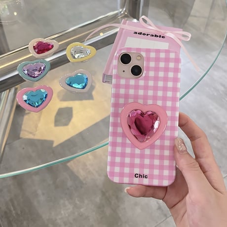 ハート型宝石 スマホグリップ オシャレキラキラ ダイヤモンド 艶あり グリップトーク  スマホリング    伸び縮み式 落下防止 卓上スタンド機能[M3254]