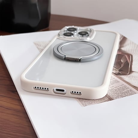 リングスタンド付 iPhone15Pro/15ProMaxケース シンプル 黄ばまないiphone14/13/12promaxカバー 頑丈[M4144]