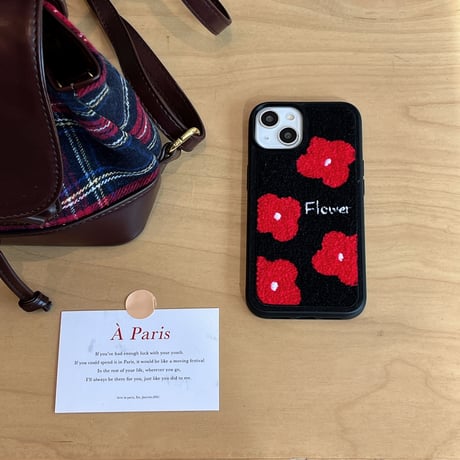 レッド花柄 iphone16/16proケース  刺繡入り iphone15pro/14/13/12カバー 秋冬人気アイテム シック[M3601]