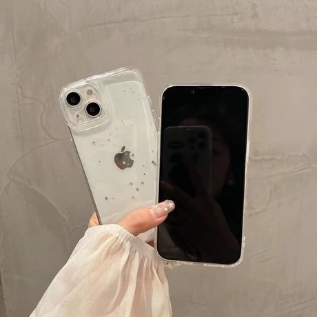 ラメ入りiPhone14/15Proケース 透明キラキラ アイフォン13/12/11proカバー シンプル風 かわいい ガールズに人気 [M3301]