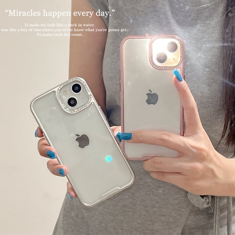 高級感たっぷり iPhone15プロ/15カバー ジュエリー ラメ枠 iPhone14pro/13promaxケース 高品質 [M4548]