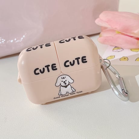 自動開ける airpods3ケース キュート犬ちゃん airpodsproカバー  アクセサリーとフック付き  可愛い ギフトにおすすめ [M2118]