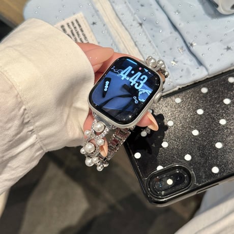 パール  AppleWatchバンド エレガント AppleWatchベルト Series 11/10/9/8 SE3/2  Ultra3/2/1 高級感高品質  美しい[M6239]