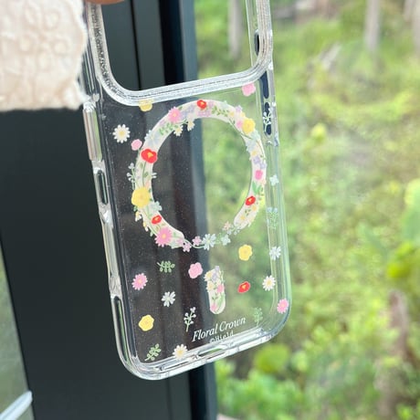 花リングスタンド iPhone17Pro/17ケース MagSafe対応 iPhone16Pro/15/14ケース かわいい キラキラ感 春夏コーデ[M6259]