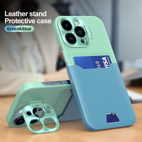 ICカード入れ スタンド iPhone14/14promaxケース 金属カメラカバー アイフォン13mini/12promaxカバー 高品質高級感レザー 実用 [M2336]