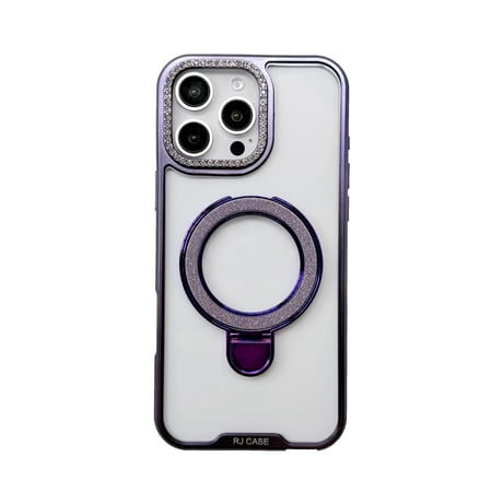 キラキラリングスタンド iPhone17Pro/16カバー ジュエリーデコ iPhone15promax/14proカバー メタルカラー 黄ばまない[M5571]