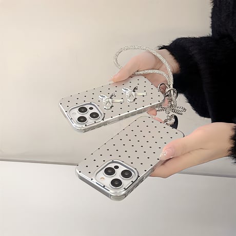 水玉模様 iPhone16/16proケース リボン ハートストラップ iphone15pro/14/13/12proカバー  綺麗 人気 ガールズファッション[M5082]