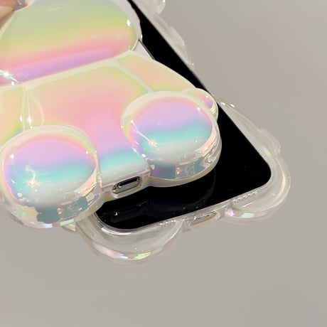 光る熊ちゃん iPhone14pro/14ケース レーザー色 アイフォン13/12proカバー 艶感 かわいい お洒落[M3355]