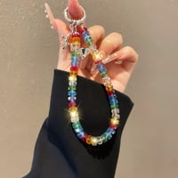 虹色 スマホストラップ キーホルダー キラキラクリスタル 女子力アップ 大人可愛い 高級感おしゃれ iphone、Google Pixe、AQUOS、Galaxyなど全種類対応 [M5581]