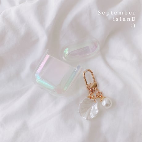 airpods3ケース  オーロラ色 キラキラ airpodsproカバー  真珠アクセサリー付き 女子力アップ  綺麗 オシャレ 艶ありM1380