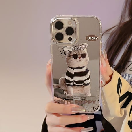 鏡 猫ちゃん iphone14/13proケース 頑丈 アイフォン12pro/11カバー カッコイイ かわいい ギフトにおすすめ[M3408]
