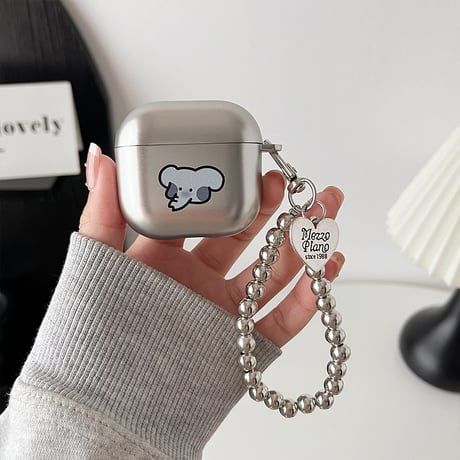 メッキ AirpodsPro3ケース 高級感シルバー Airpods4/3カバー AirpodsPro第2/1世代 ビーズストラップ ギフトにおすすめ[M6362]
