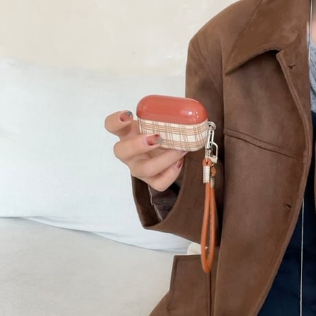 チェック柄 Airpods 4ケース レザーストラップ付 Airpodspro2/proカバー Airpods3/2 シック おしゃれ ギフトにおすすめ[M4869]