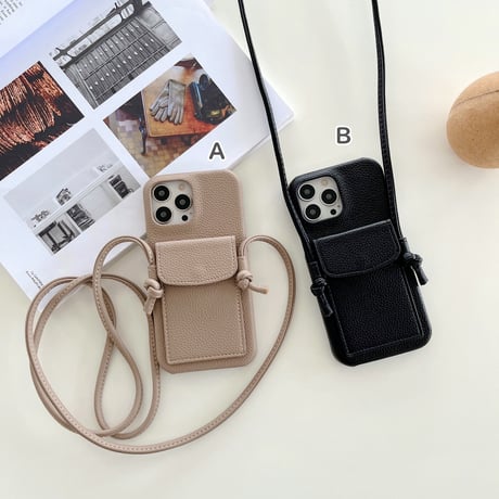 カード入れ付 iphoneSE第3世代/13ケース  革 首掛けストラップ アイフォン12/11proカバー 高級感  頑丈 便利[M1698]