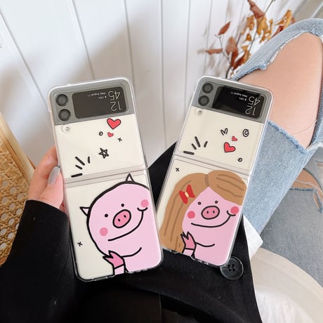 Galaxy z flip3 ケース  可愛いpig さりげないお揃い ギャラクシーzフリップ  5Gカバー キュート  クリア[M1855]