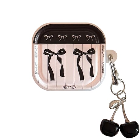 リボン柄 Airpods Pro3ケース さくらんぼキーホルダー Airpods 4/3カバーケース AirpodsPro2/1  かわいい 女子力アップ [M6193]