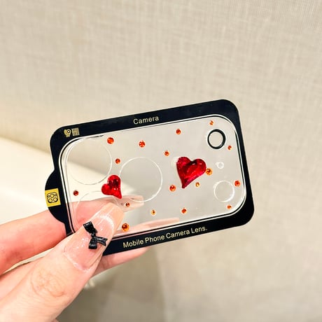 レッドダイヤ カメラ保護カバー キラキラ iPhon17ProMax/17Pro/17/Air 可愛い ハンドメイド 女子力アップ [M6100]