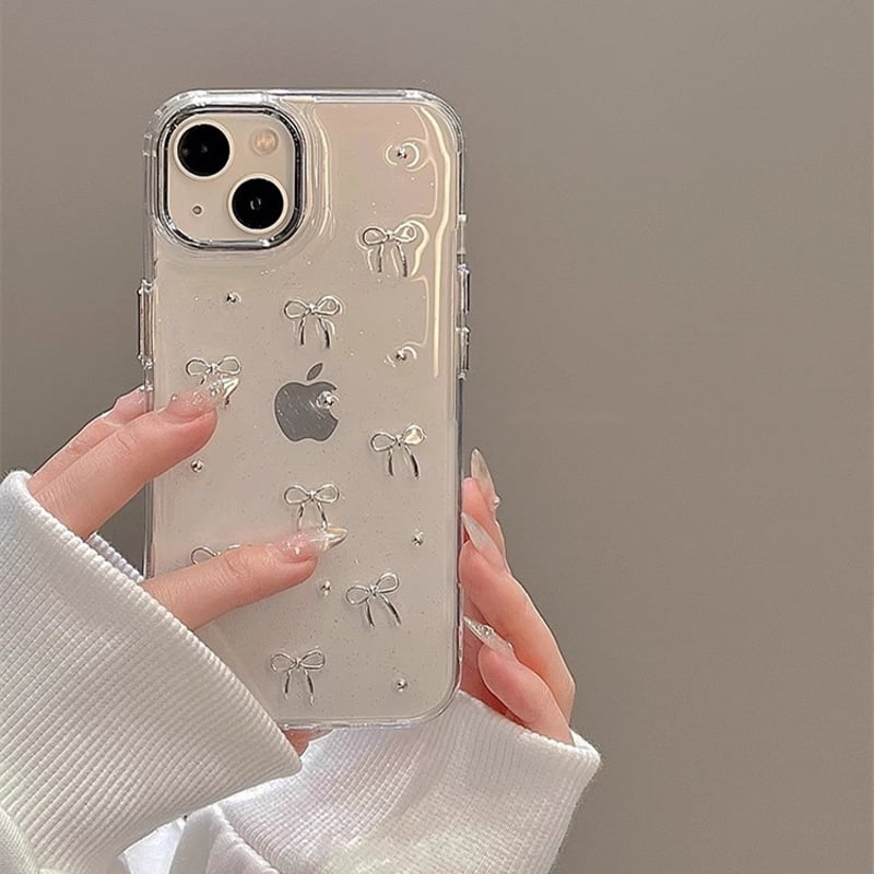 キラキラ リボンiPhone15pro/15promaxケース 星 ラメ入り クリアiphon