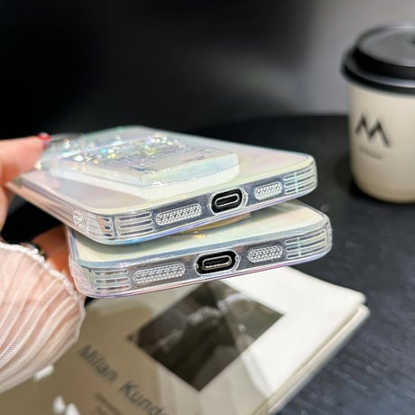 【iPhone16】動く氷/レモン iphone15/14proケース グリッター入り液体 iphone13/12カバー キラキラグラデーションカラー レンズフィルム付 人気品[M3122]