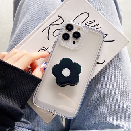 花グリップ付 iphoneSE3/13ケース   透明系  iphone12/11proカバー  スタンド機能あり  オシャレ艶あり 便利ファッション 頑丈 [M1715]