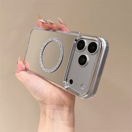 MagSafe対応ミラーiPhone17Pro/17ケース メッキ シルバー iPhone16Pro/Air/15ProMax/17eケース 頑丈 オシャレ[M6494]