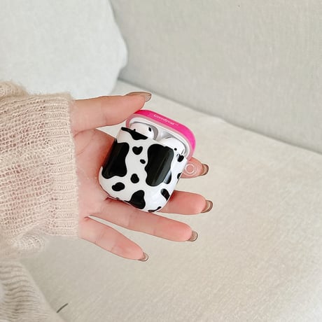 牛柄 Airpods 4ケース パールハートチャーム付 AirpodsPro2/Pro1 Airpods3/2カバー大人可愛い ギフトに最適 [M4770]