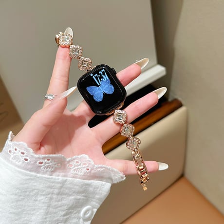 四つ葉のクローバー AppleWatchバンド ダイヤ メタル AppleWatchベルト Series 11/10/9/8 SE3/2  Ultra3/2/1 高級感高品質 上品[M6400]