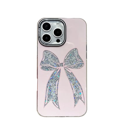 ラメリボン iPhone16pro/16ケース キラキラ ピンク iPhone15pro/14/13promaxケース おしゃれ 女子力UP [M5057]
