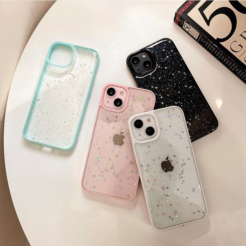 星ラメ入り iPhone14/15プロケース クリア可愛いiphone13/12mini/11