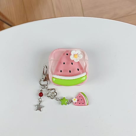スイカ Airpods Pro3ケース キーホルダー付き Airpods 4/3カバーケース AirpodsPro2/1 かわいい 美味しいそう [M6487]