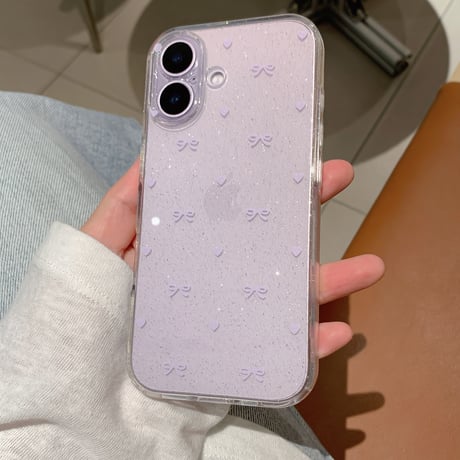 キラキラリボン柄 iphone17/17proケース  ラメ入り アイフォン17promax/Air/16/15カバー  ガールズに人気 ソフトケース[M5782]