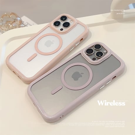 MagSafe対応 iPhone15/15Proケース ピンク パープル 淡色系 iPhone14Pro/13/12カバー 丈夫黄ばまない 女子力アップ [M3733]