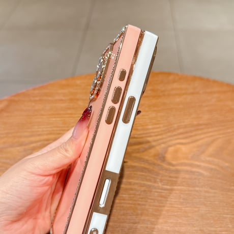 スクエア ダイヤ iPhone16Pro/16ケース ハート柄 iPhone15pro/14/13Proカバー 四角 レンズカバー付[M5321]