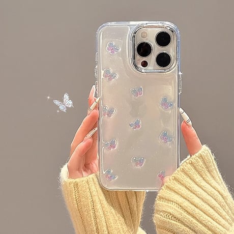 立体蝶々 iphone16/16proカバー  高透明 iphone15/14pro/13/12/11カバー 女子力アップ シック[M4942]