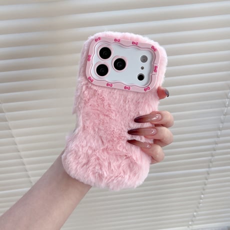 毛糸 iPhone17/17Proケース もこもこ カメラ保護カバースタンド付 iPhone17ProMax/Air/16/15promaxケース 冬コーデ 手さわりいい [M5816]