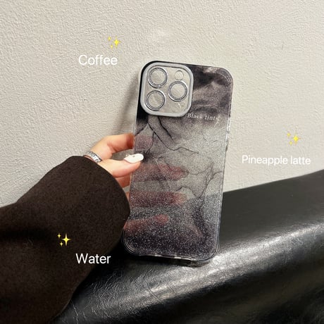 ぼかしブラック iPhone16/16plusケース  耐衝撃加工 iPhone15Pro/14/13pro/12クリアケース キラキラ かわいい レンズ保護[M4816]