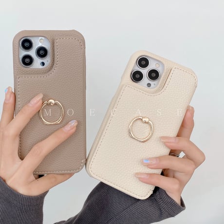 ミラーカード入れ付 iPhone14/15Proケース リング付 レザーアイフォン13mini/12/11カバー 高品質 多機能便利 持ちやすい[M2762]