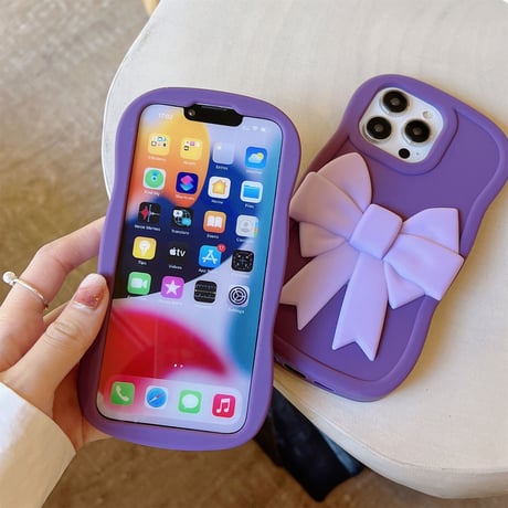 パープルリボン  iphone14pro/14promaxケース  波紋枠 アイフォン13/12/11カバー  シリコン製  高級感  頑丈[M2468]