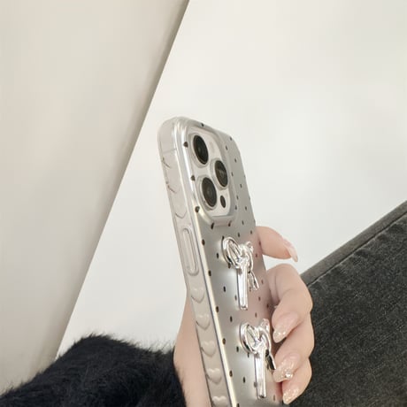 水玉模様 iPhone16/16proケース リボン ハートストラップ iphone15pro/14/13/12proカバー  綺麗 人気 ガールズファッション[M5082]