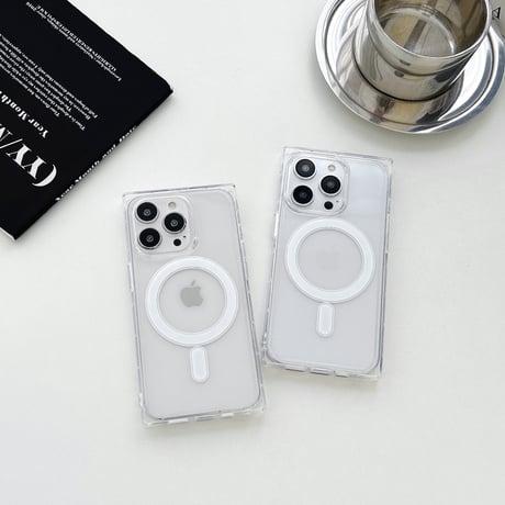 スクエア MagSafe iPhone15pro/15promaxケース 黄ばまないクリア iPhone14/13pro/12promaxケース シンプル風 丈夫[M4117]